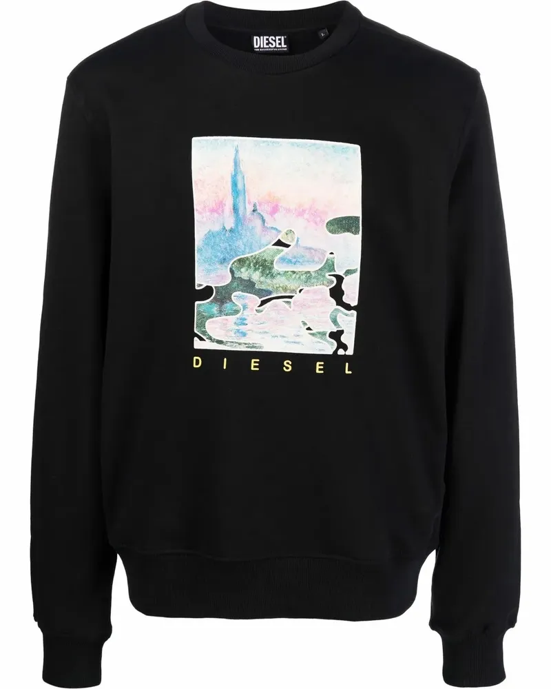 Diesel Sweatshirt mit Aquarell-Print - Schwarz Schwarz
