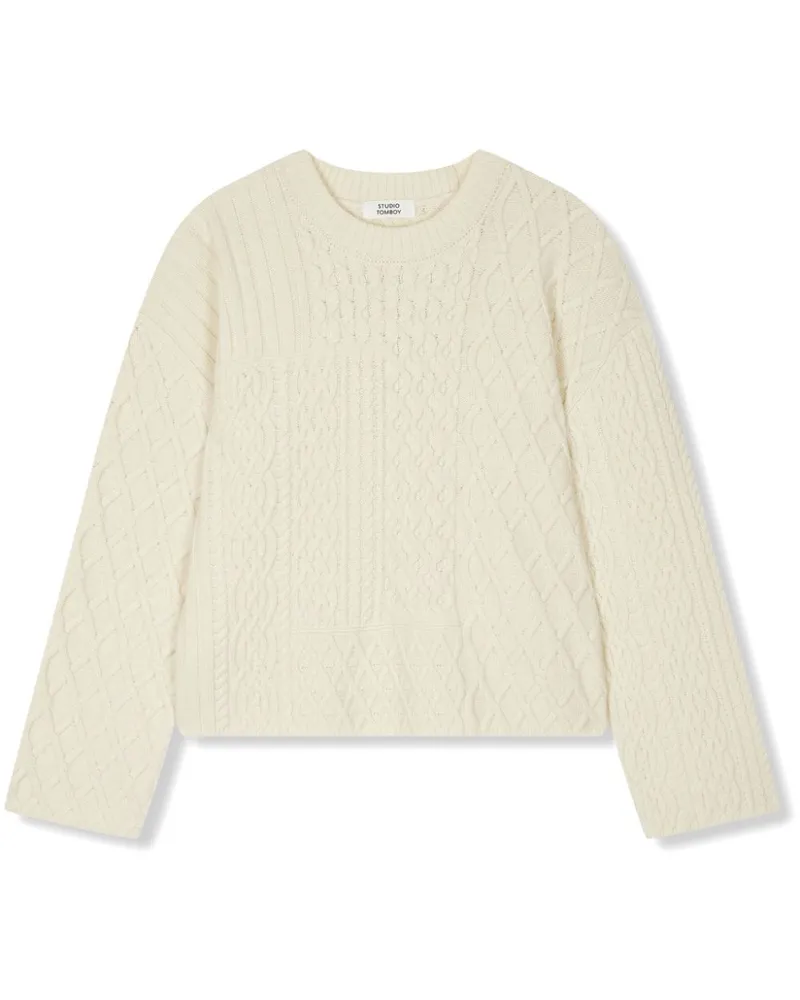 STUDIO TOMBOY Pullover mit Zopfmuster - Weiß Weiß