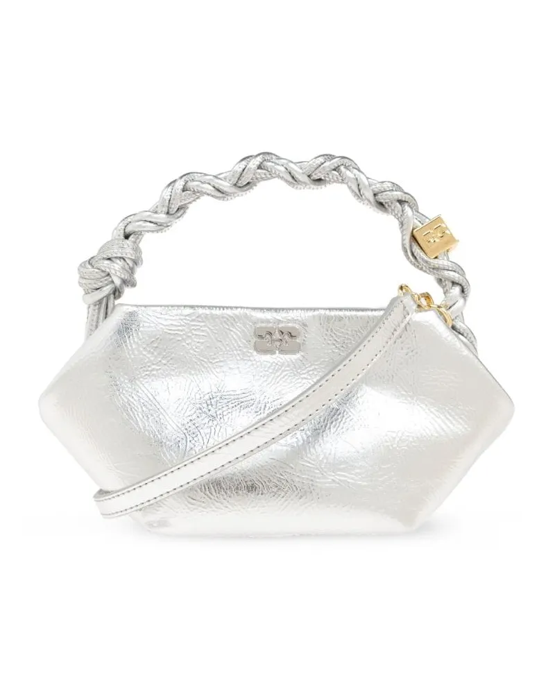 Ganni braided-top handle cross body bag Silber