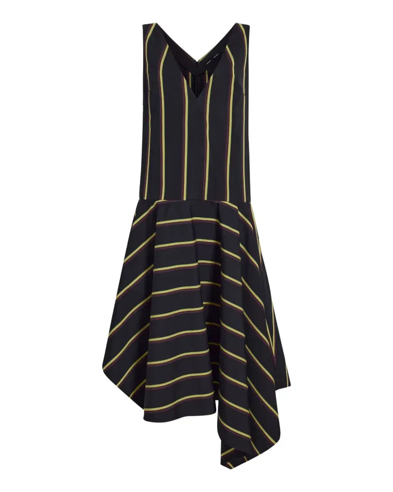 Proenza Schouler Gestreiftes Beatriz Midikleid mit V-Ausschnitt - Schwarz Schwarz
