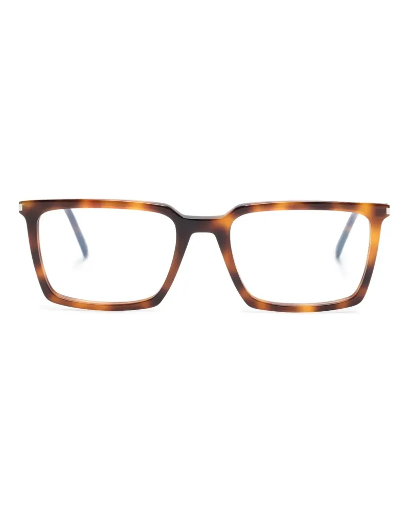 Saint Laurent Eckige Brille mit Logo-Gravur - Braun Braun