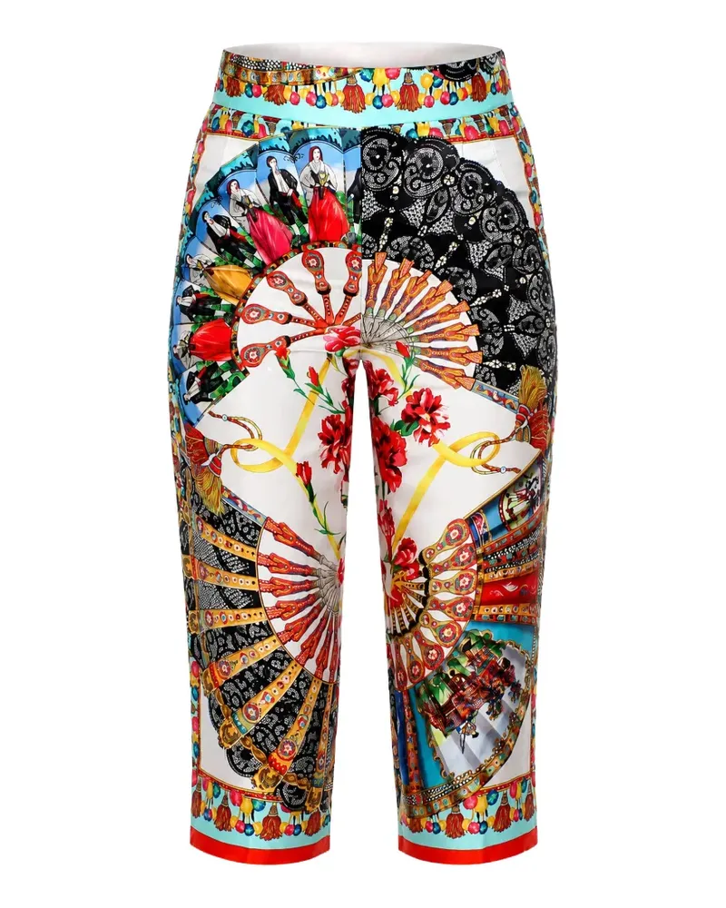 Dolce & Gabbana Seidenhose mit Majolica-Print - Weiß Weiß