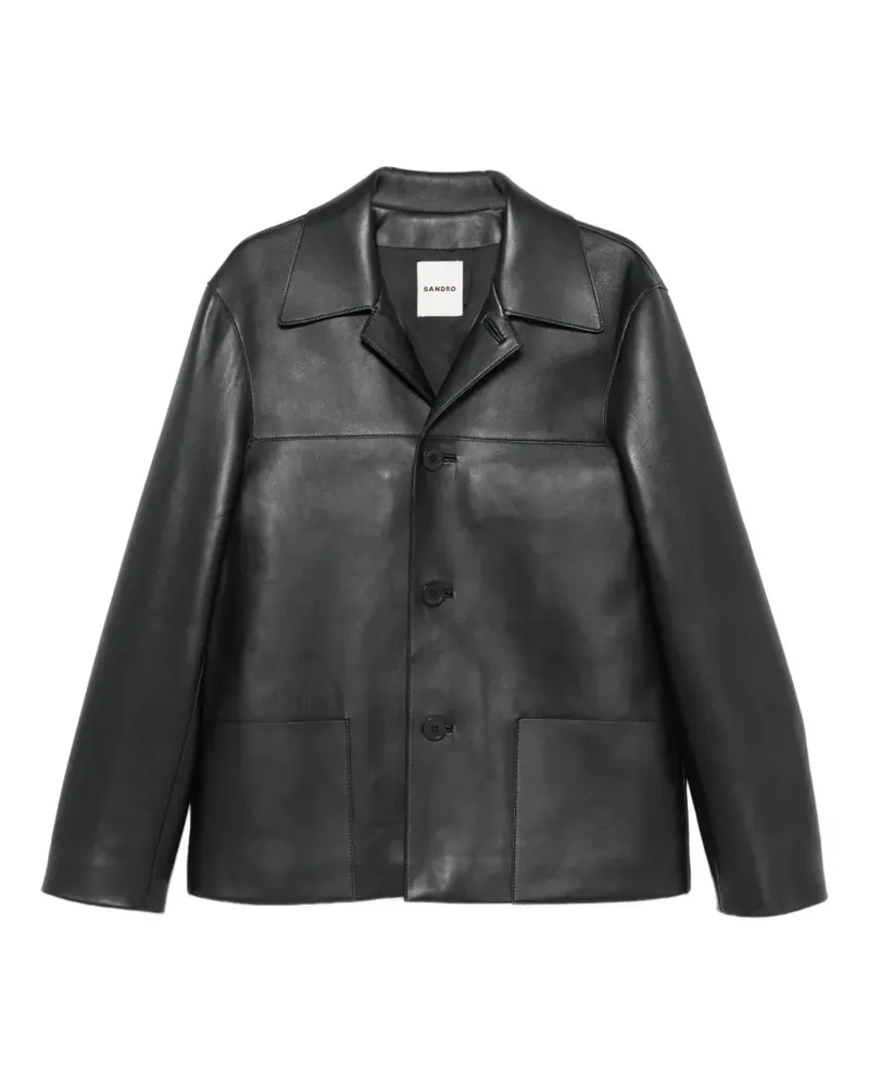 Sandro Lederjacke mit Knopfverschluss - Schwarz Schwarz
