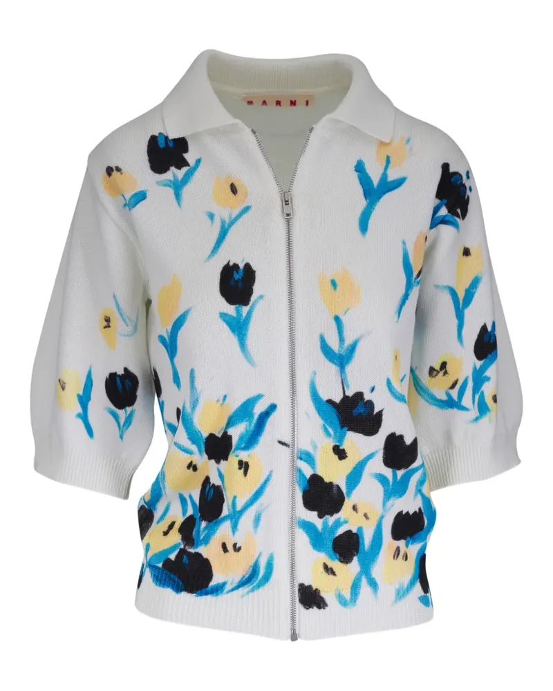 Marni floral-print zip-up cardigan - Weiß Weiß
