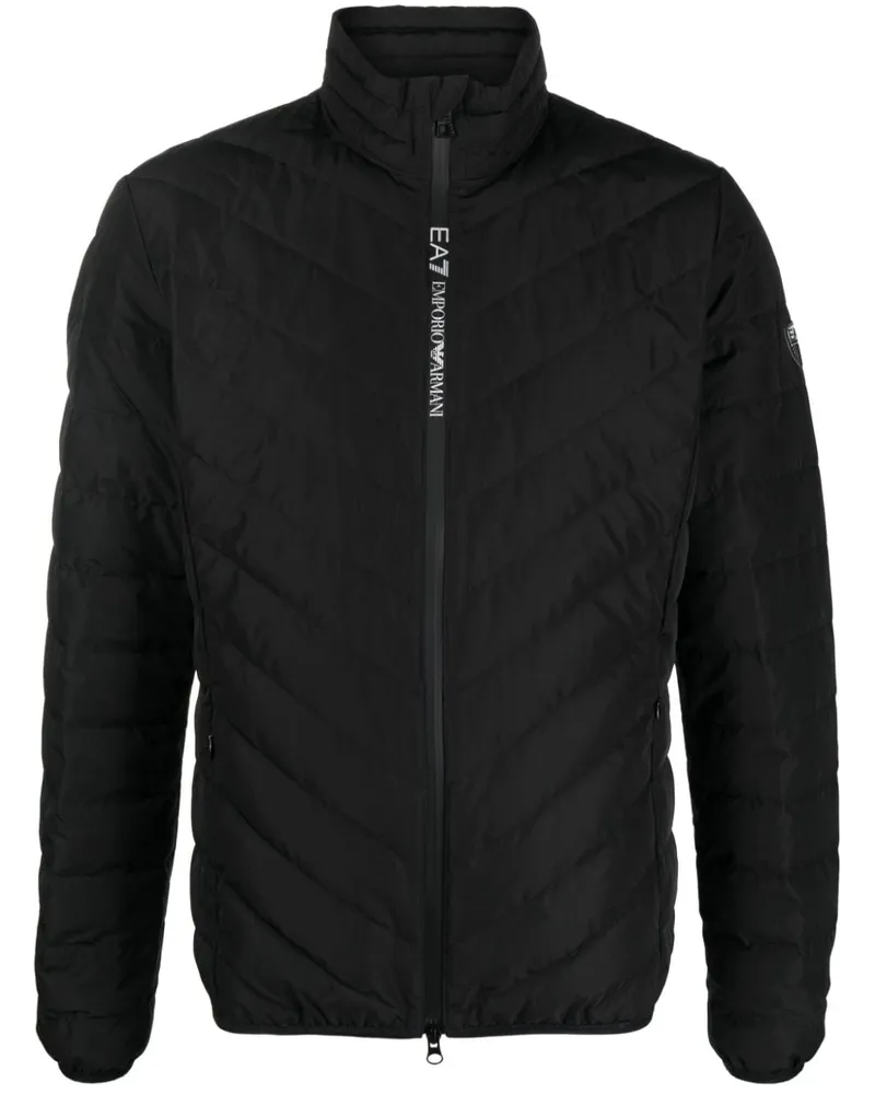 EA7 Gesteppte Jacke mit Logo-Patch - Schwarz Schwarz
