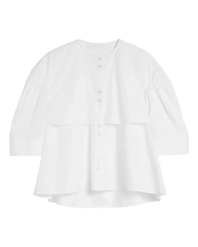 Jil Sander Kurzärmeliges Popeline-Hemd mit Raffungen - Weiß Weiß