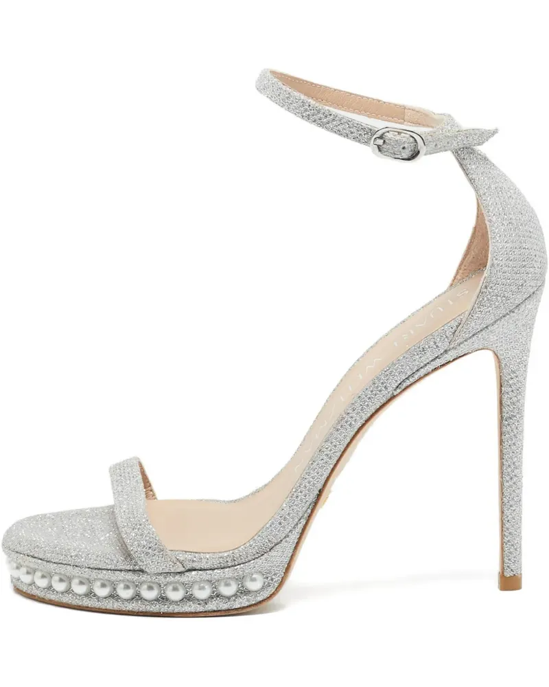 Stuart Weitzman Sandalen im Glitter-Look mit Perlen - Silber Silber