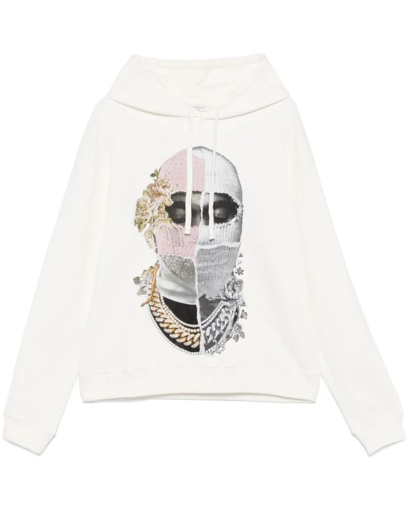 IH NOM UH NIT Hoodie mit Newspaper Mask-Print - Nude Nude