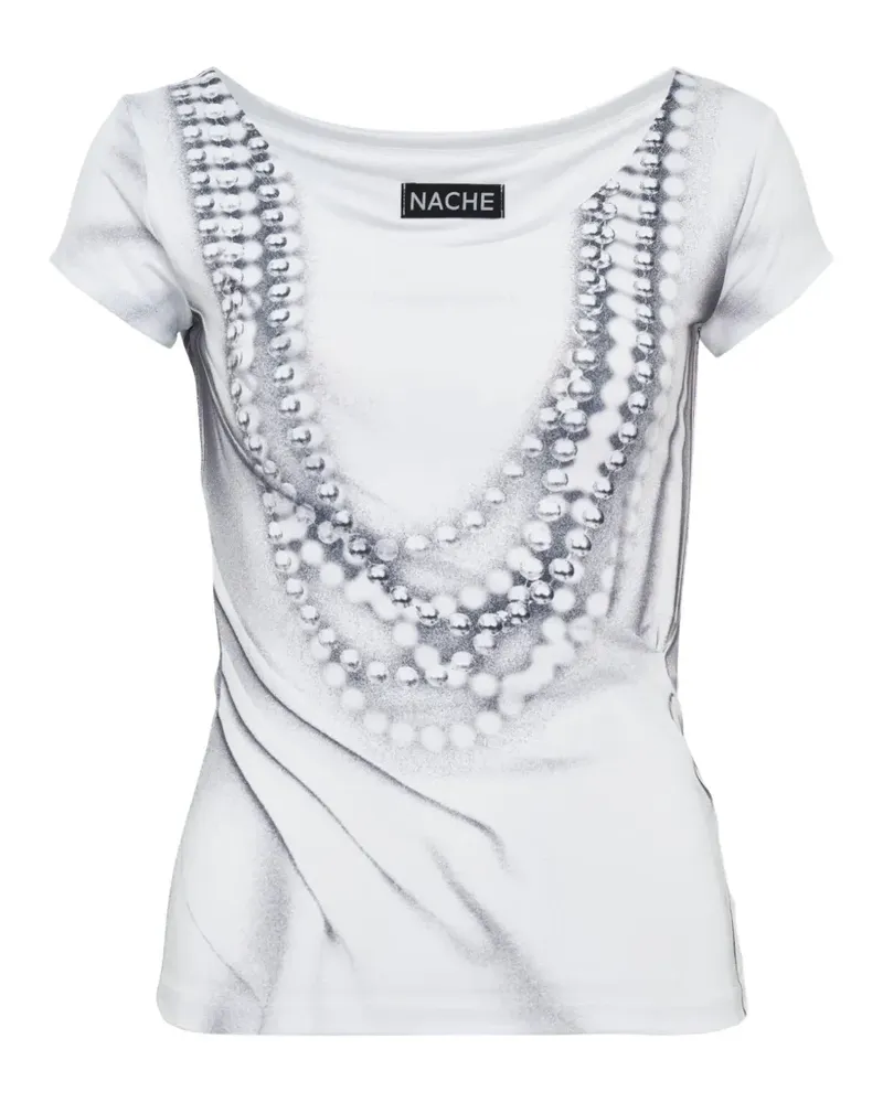 HACHE T-Shirt mit Perlen-Print - Weiß Weiß
