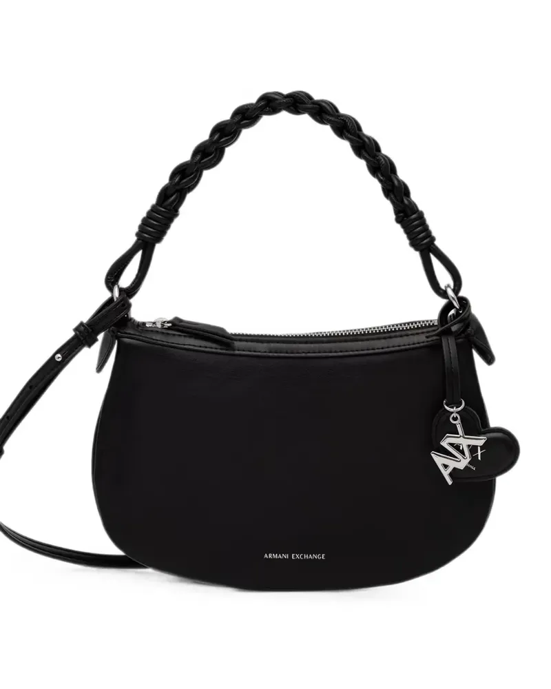 Armani Exchange braided-handle logo-charm shoulder bag - Schwarz Schwarz