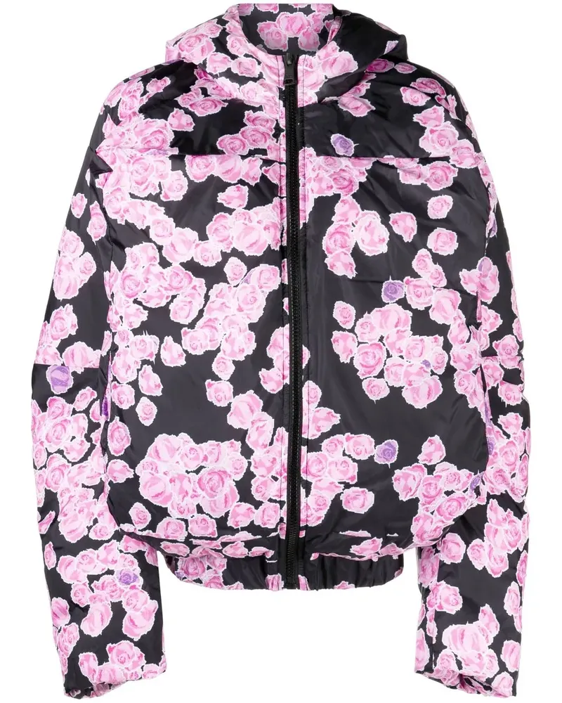 Natasha Zinko Gefütterte Jacke mit Rosen-Print - Schwarz Schwarz