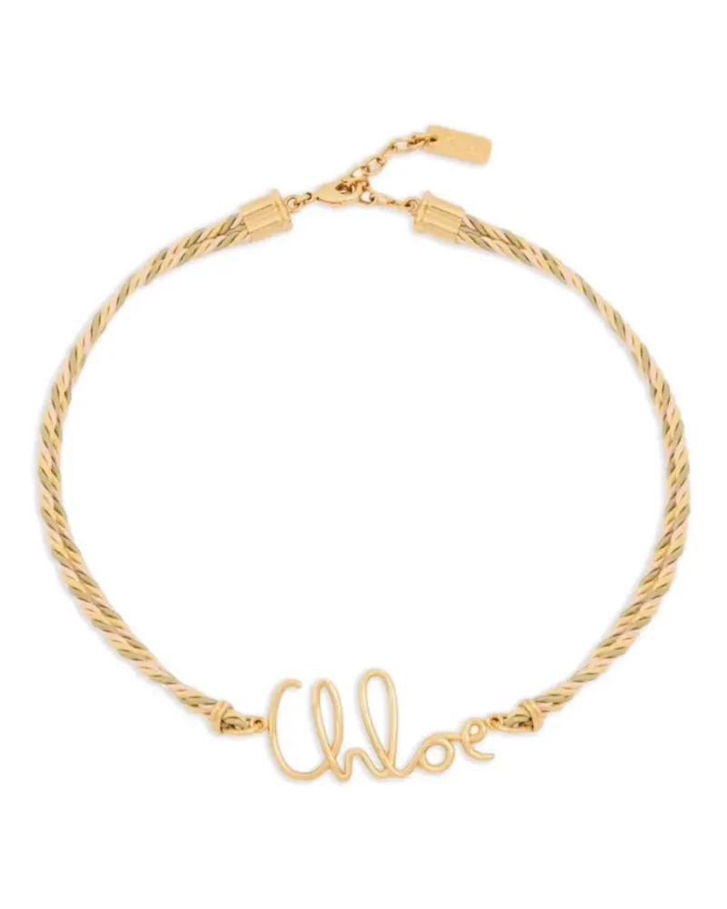 Chloé Geflochtene Halskette mit Logo-Schild - Gold Gold