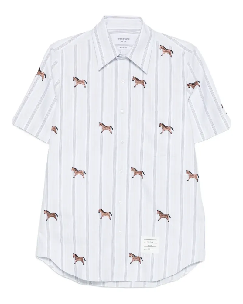Thom Browne Gestreiftes Hemd mit Pferde-Print - Blau Blau