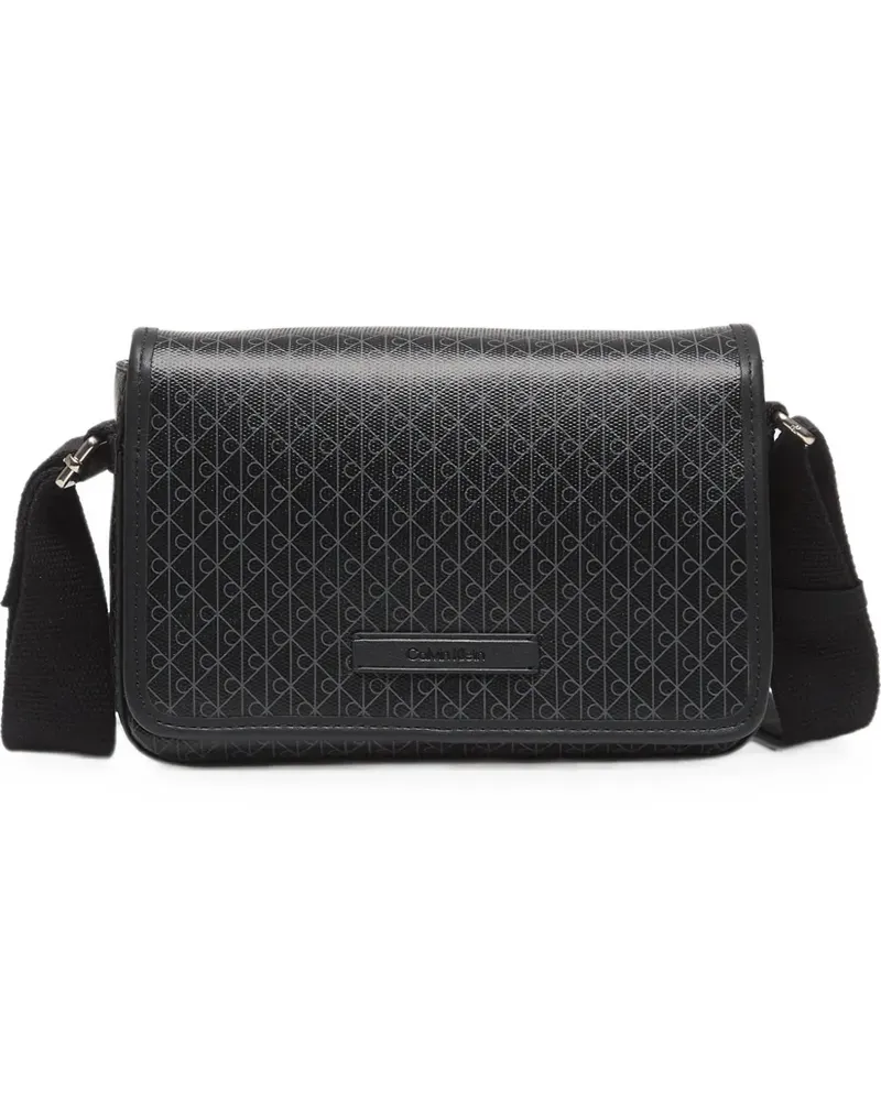 Calvin Klein monogram-print foldover-top crossbody bag - Schwarz Schwarz
