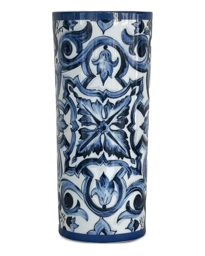 Dolce & Gabbana Mediterrane Vase mit Blumenprint (10cm x 23cm) - Blau Blau