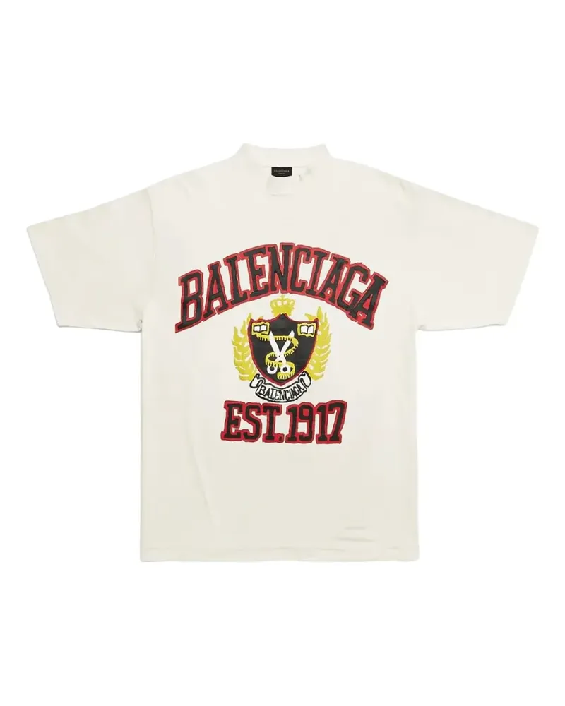 Balenciaga College Crest logo-print T-shirt - Nude Nude