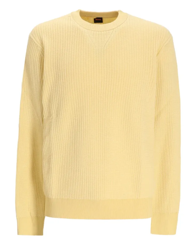 HUGO BOSS Gerippter Pullover - Gelb Gelb