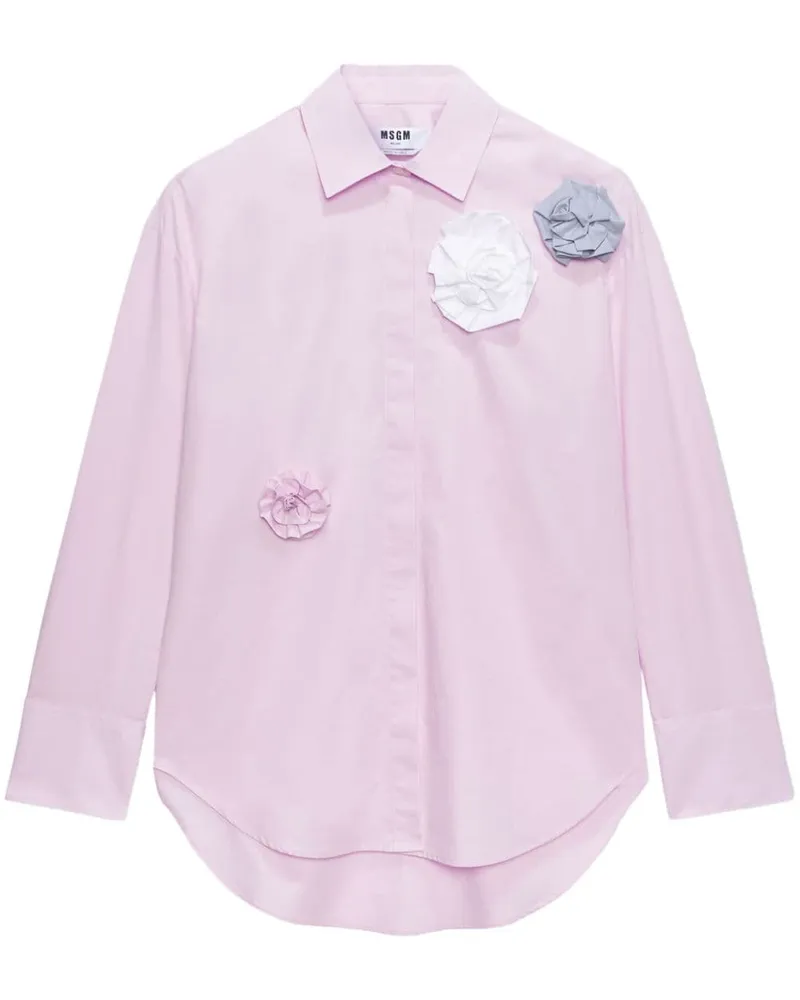 MSGM Hemd mit Blumenapplikation - Rosa Rosa