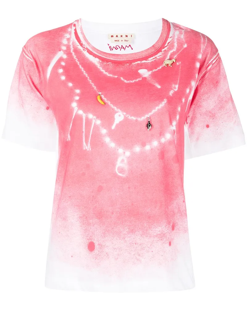 Marni Verziertes T-Shirt mit Spray-Print Rosa