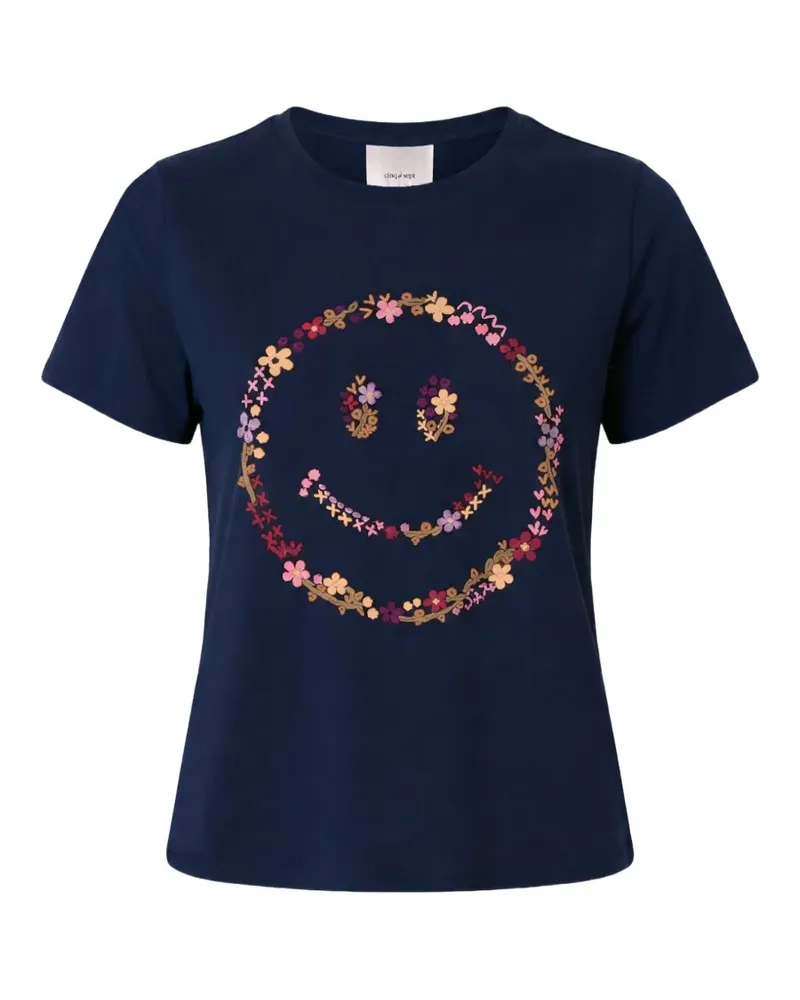 Cinq à Sept Shrunken T-Shirt mit Wildblumenstickerei - Blau Blau
