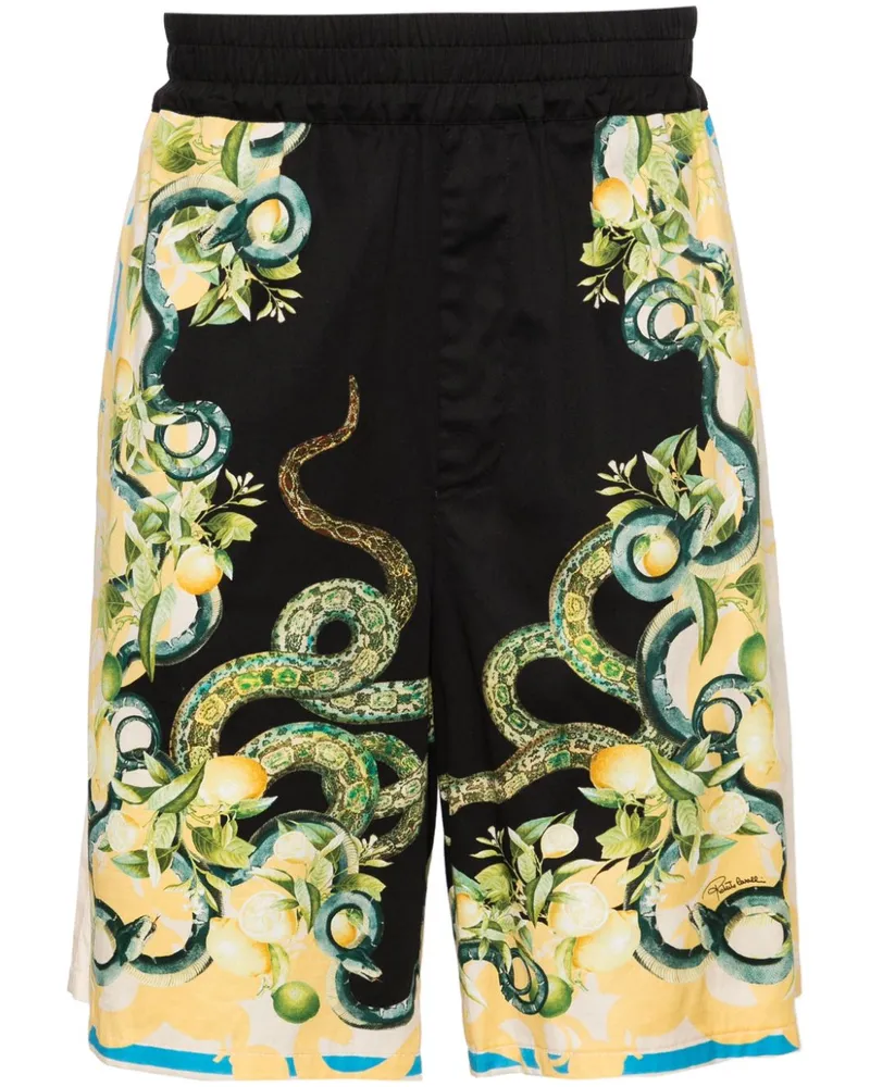 Roberto Cavalli Bermudas mit Lemon and Snake-Print Schwarz