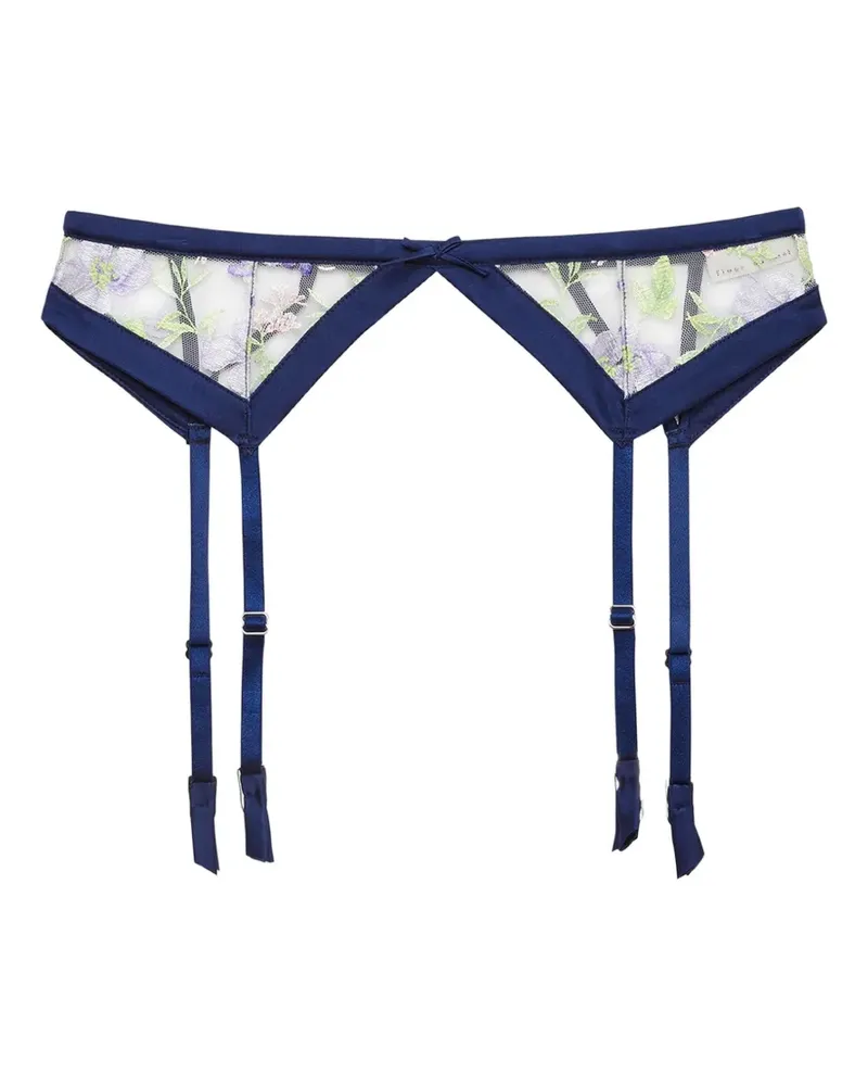 Fleur Du Mal Bestickter Strumpfhalter - Blau Blau