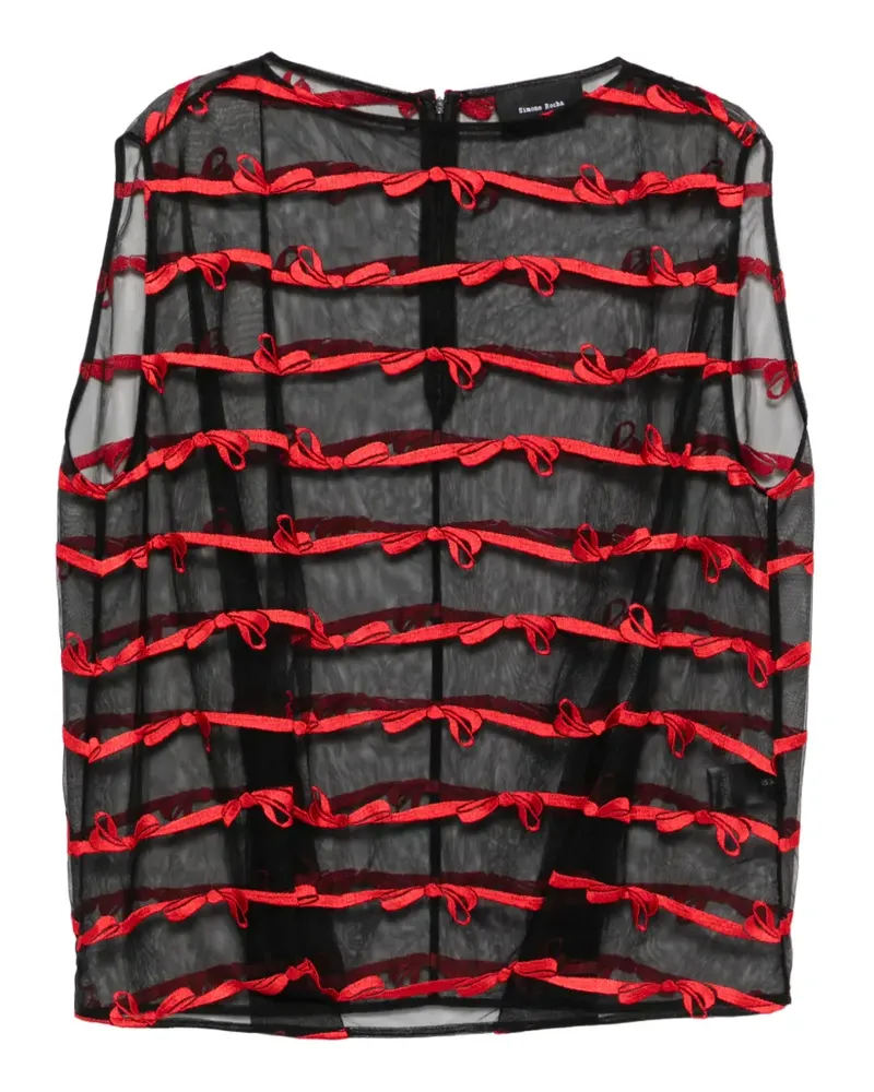 Simone Rocha Mesh-Oberteil mit Schleifenstickerei - Schwarz Schwarz