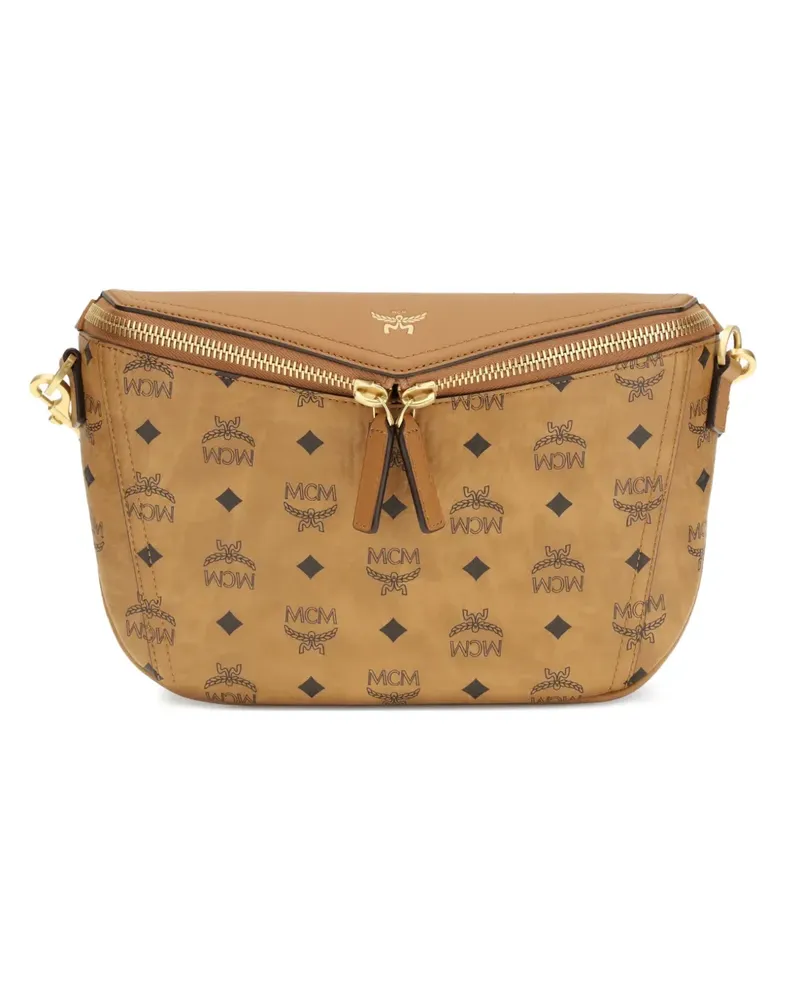 MCM small Diamant 3D logo-patterned messenger bag - Braun Braun