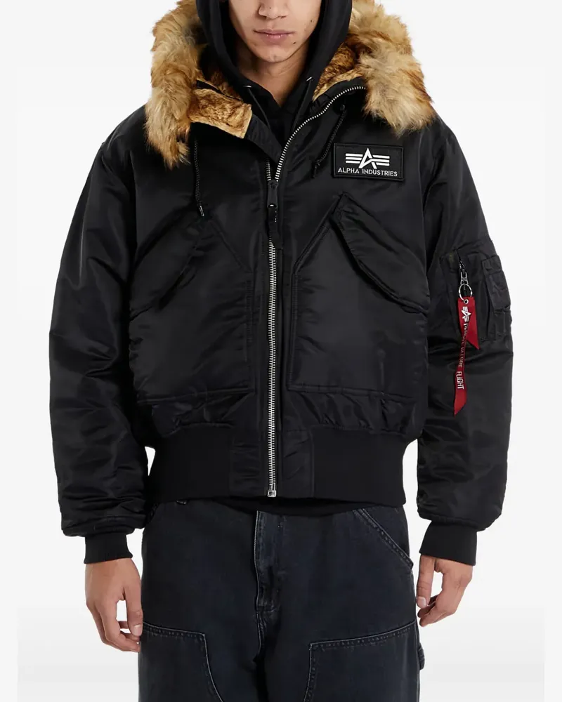 Alpha Industries Bomberjacke mit Faux-Pelzbesatz - Schwarz Schwarz
