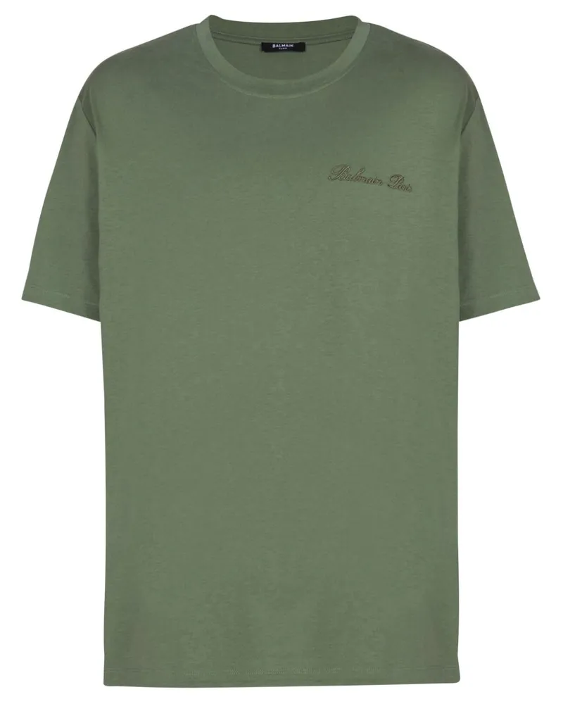 Balmain T-Shirt mit Logo-Stickerei - Grün Grün