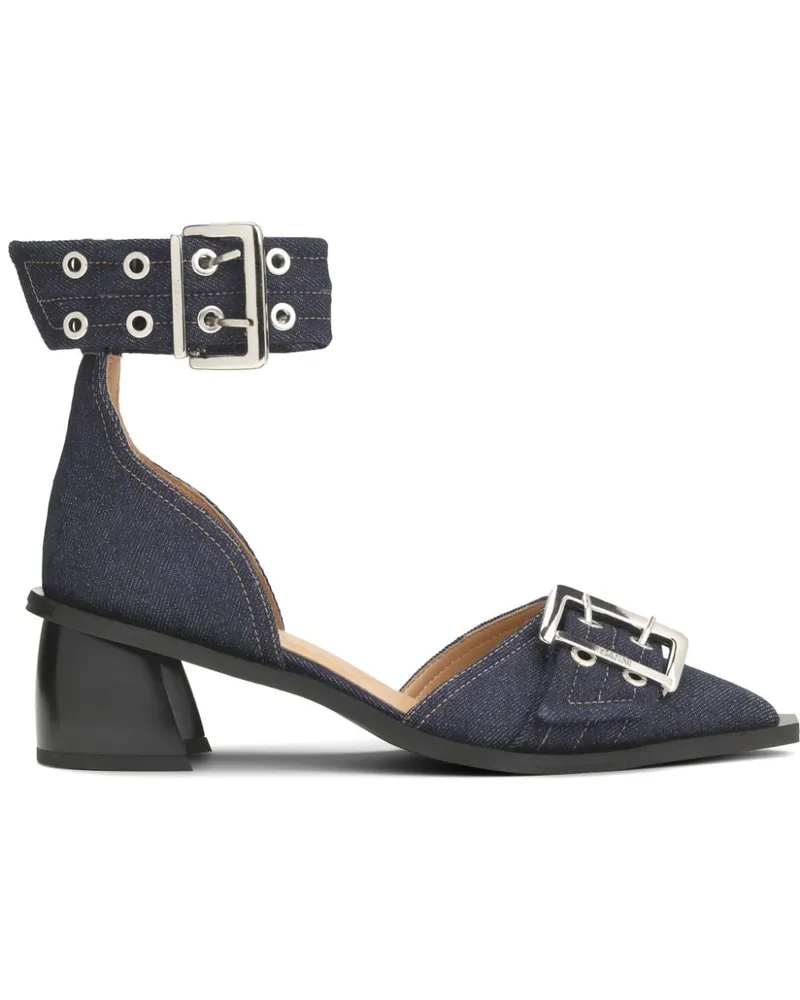 Ganni Denim-Pumps mit Schnallendetail 50mm - Blau Blau