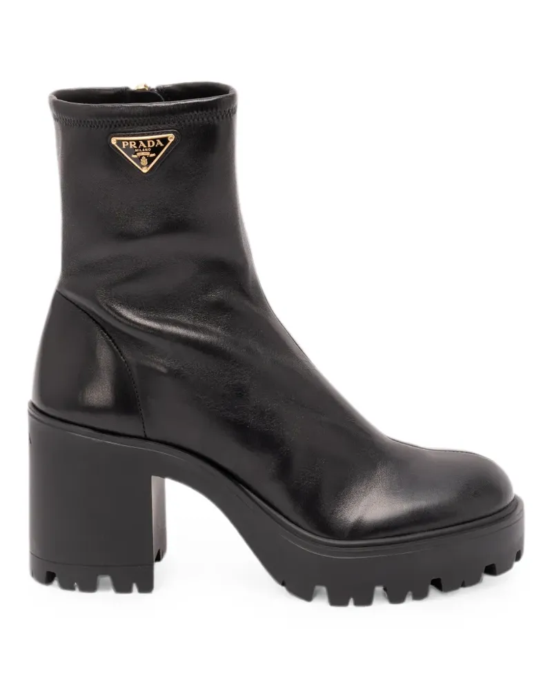Prada logo-plaque platform ankle boots - Schwarz Schwarz