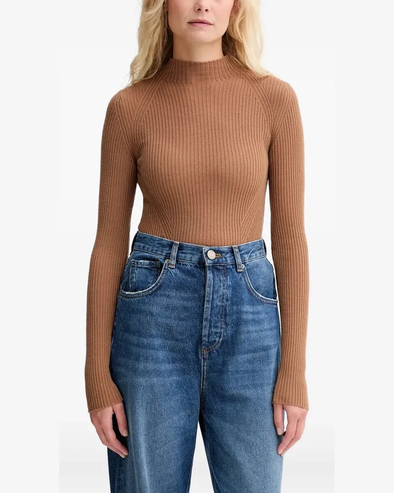 Twin-Set Gerippter Pullover mit Logo-Schild - Braun Braun