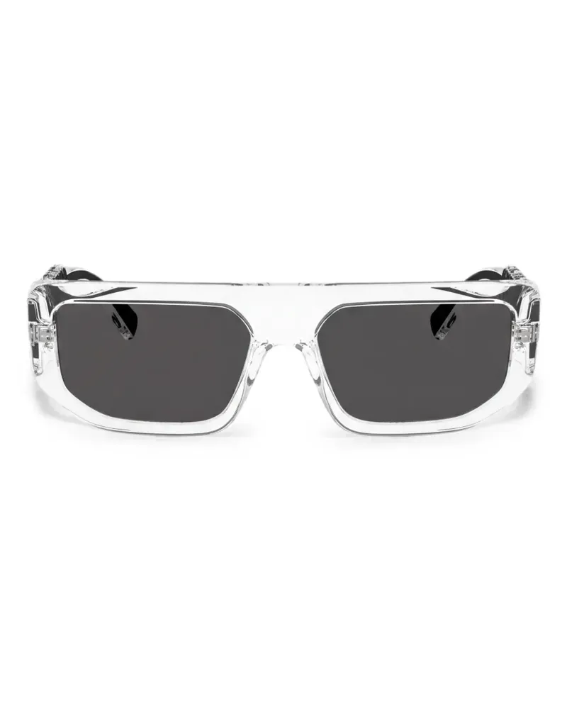 Dolce & Gabbana Eckige Sonnenbrille mit Logo-Schild - Weiß Weiß