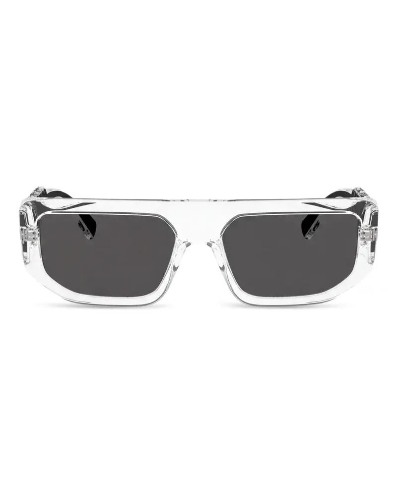 Dolce & Gabbana Eckige Sonnenbrille mit Logo-Schild - Weiß Weiß