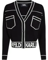 Karl Lagerfeld Intarsien-Cardigan mit Logo Schwarz