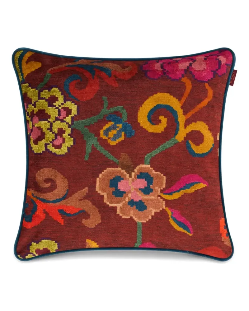 Etro Gestreiftes Samtkissen mit Blumenmotiv (45x45cm) - Rot Rot