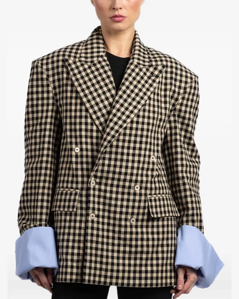 Jejia Olly check-pattern double-breasted blazer - Nude Nude