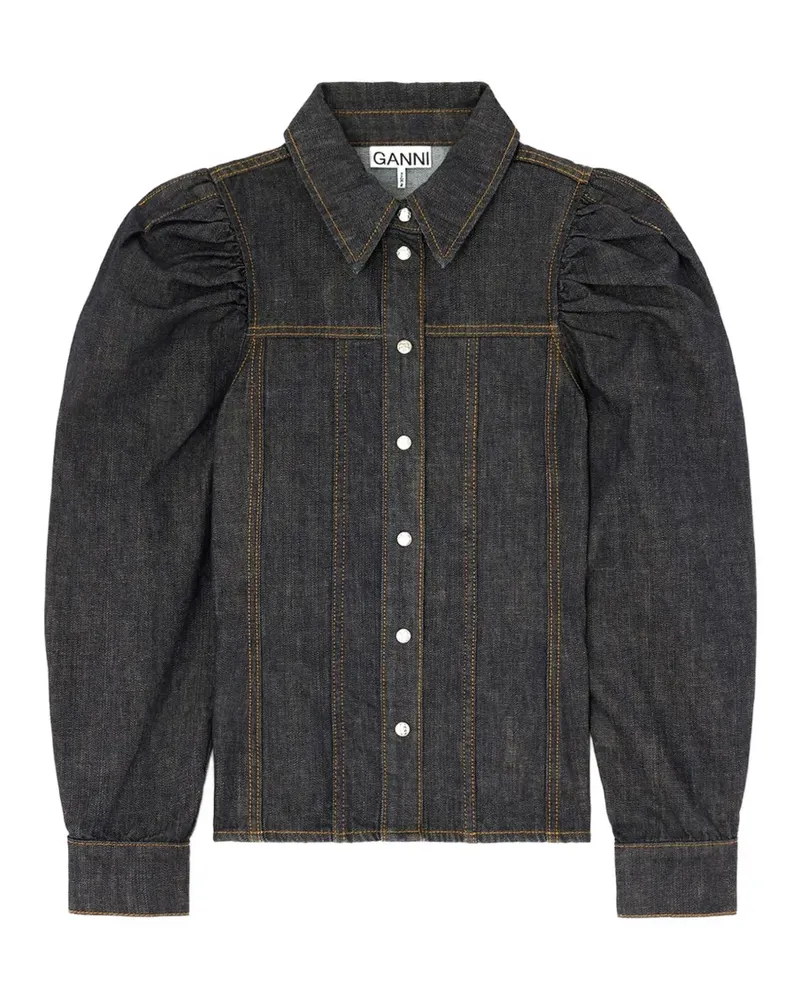 Ganni Hemd aus strukturiertem Slub-Denim - Blau Blau