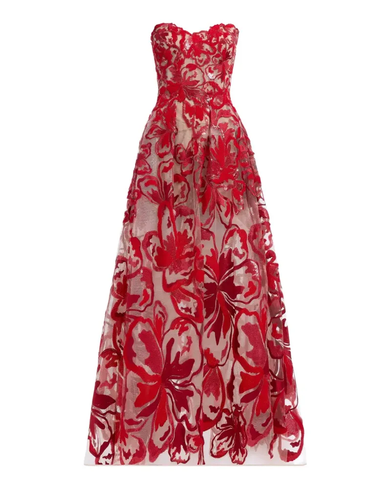 Elie Saab Maxikleid mit Samtstickerei - Rot Rot