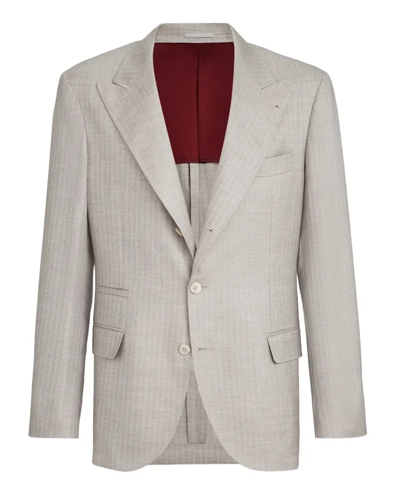 Brunello Cucinelli cashmere and silk chevron deconstructed blazer with peak lapels - Grau Grau