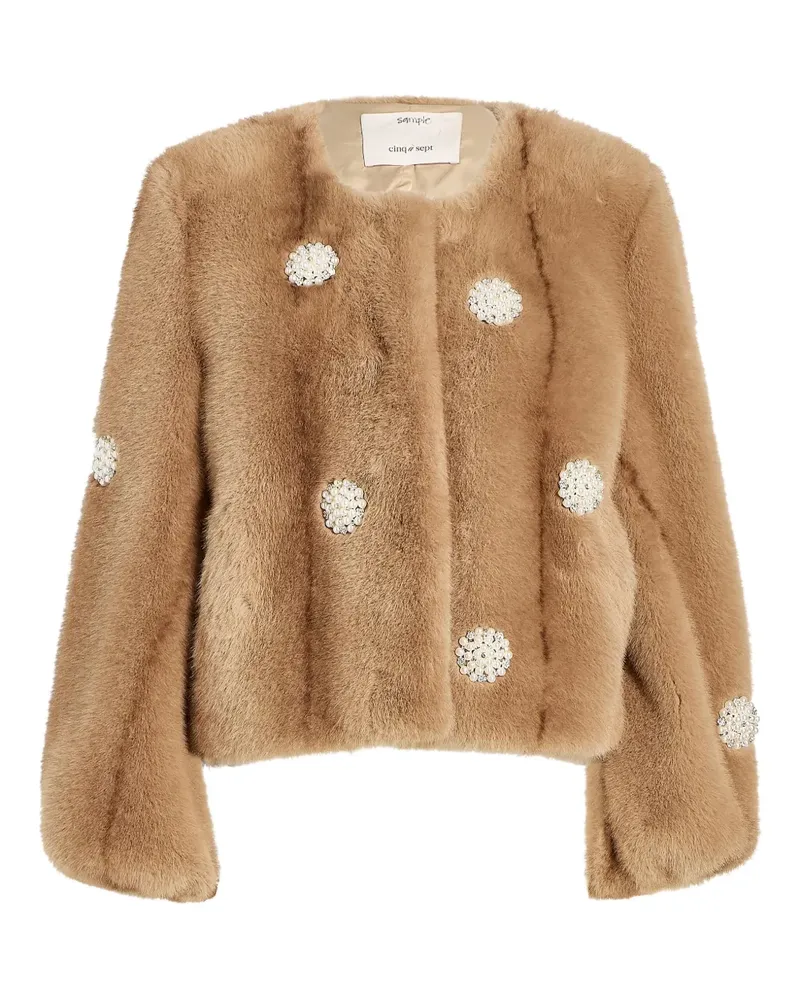Cinq à Sept Mantel aus Faux Fur mit Perlenverzierung - Braun Braun