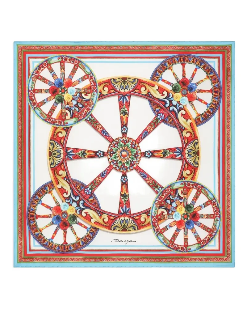 Dolce & Gabbana 50x50 Schal aus Seidentwill mit Carretto-Print - Weiß Weiß