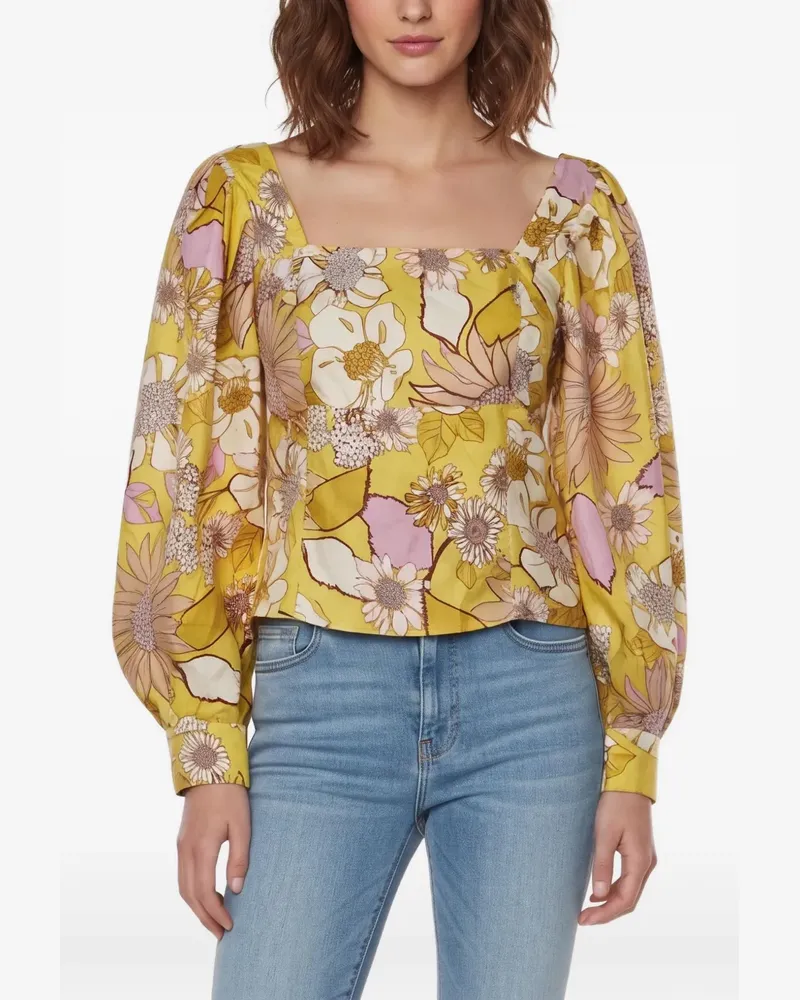Sandro Florale Bluse mit eckigem Ausschnitt - Gelb Gelb