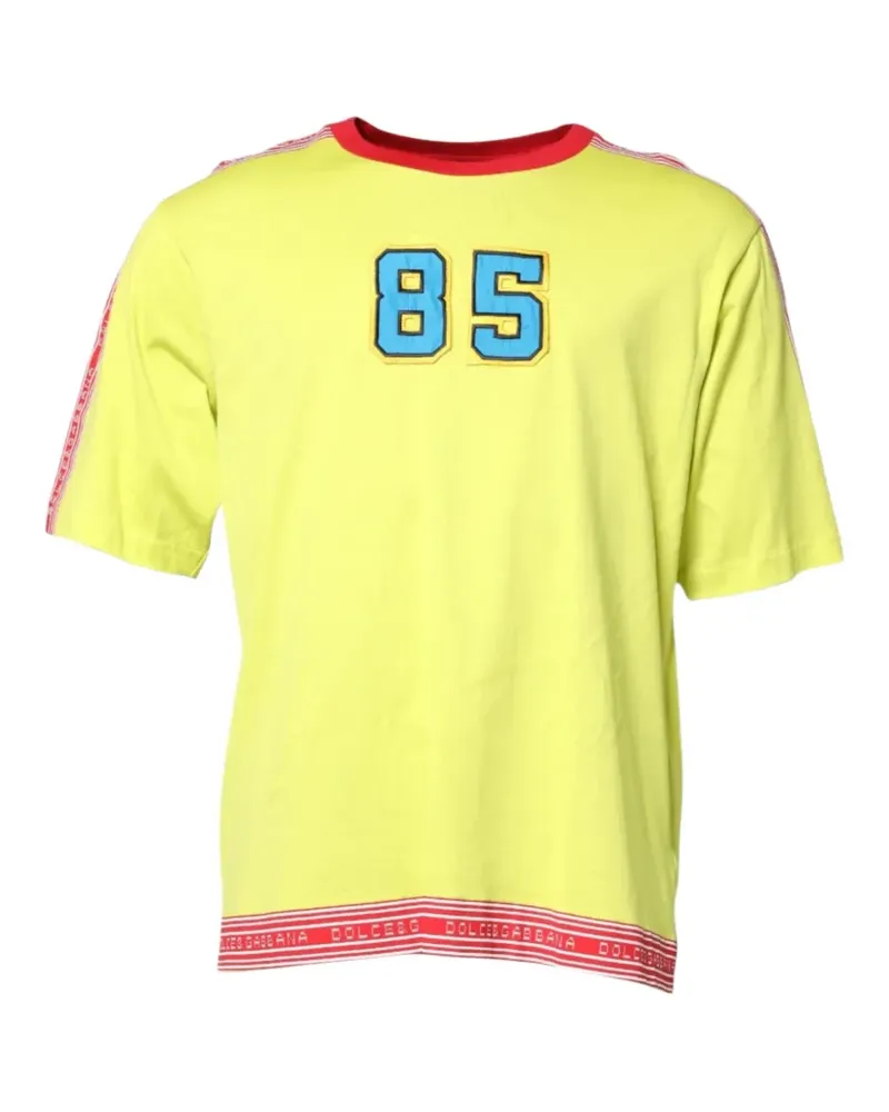 Dolce & Gabbana Besticktes T-Shirt mit Logo-Streifen - Gelb Gelb