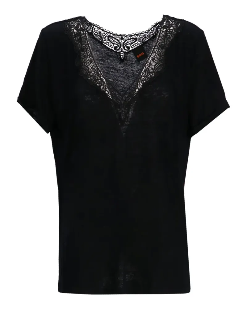 HUGO BOSS T-Shirt mit Spitzenbesatz - Schwarz Schwarz