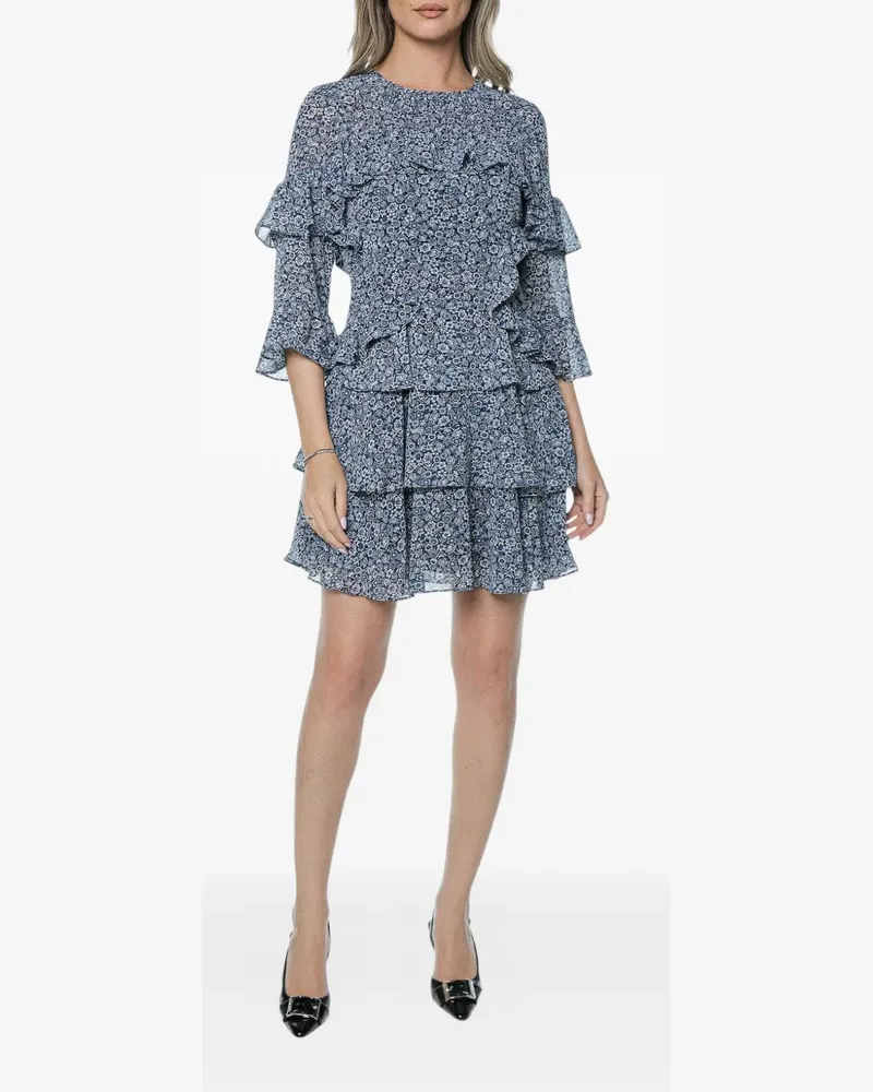 Michael Kors Georgette floral-print ruffled-detail mini dress - Blau Blau