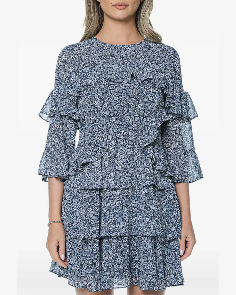 Michael Kors Georgette floral-print ruffled-detail mini dress - Blau Blau