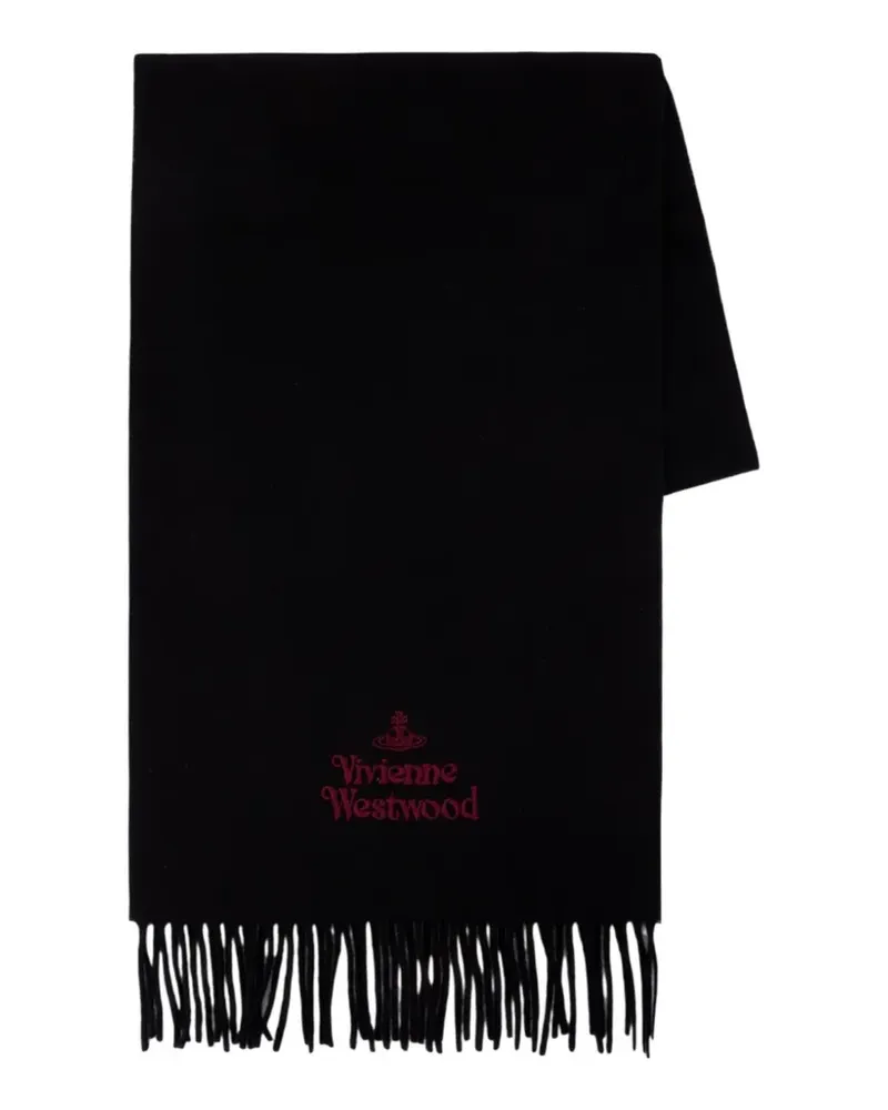 Vivienne Westwood logo-embroidered fringed wool scarf - Schwarz Schwarz
