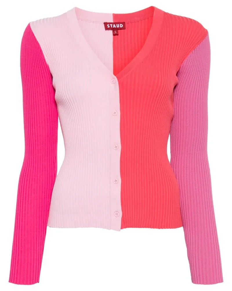 STAUD Gerippter Cargo Cardigan - Rosa Rosa